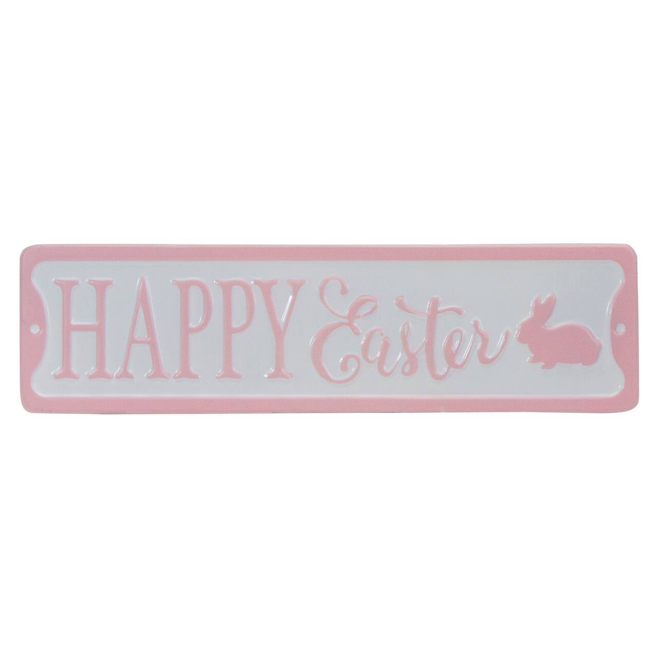 Pink & White Happy Easter Bunny Metal Wall Sign